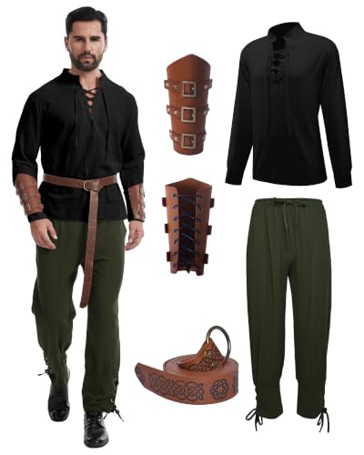 QEKFDOV Ensemble de costume médiéval viking pour homme, chem
