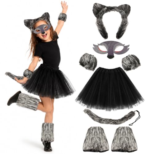 panemy Costume Loup Fille, Déguisement Loup-Garou Enfant, 6 