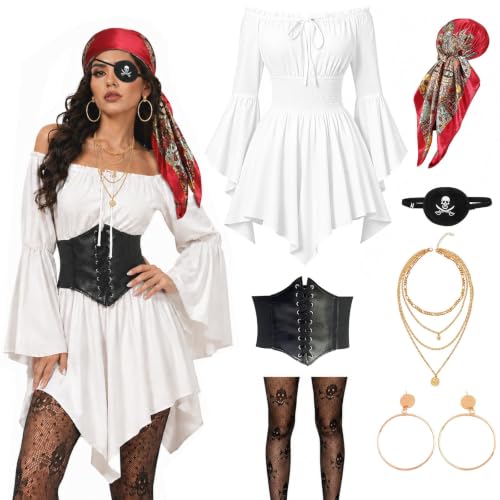 Deguisement Pirate Femme Médiévale pour Fête Carnaval Hallow