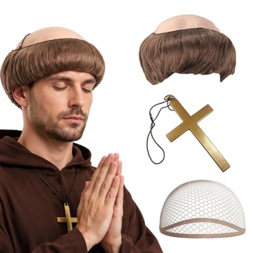 Déguisement Halloween Homme Moine avec Perruque, Filet et Cr