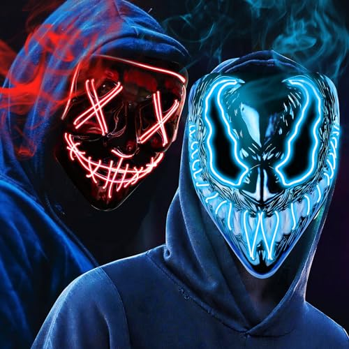 OUILA LED Masque dHalloween, Lot de 2 masques néon, avec 3 m