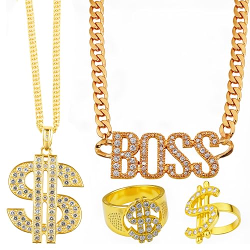 KingYH 4 Pièces Kit de Costume Hip Hop Années 80/90 Accessoi
