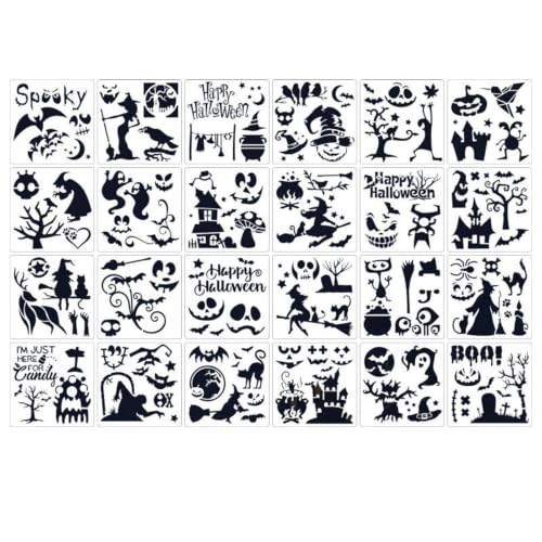 Lot de 24 pochoirs réutilisables pour Halloween Motif