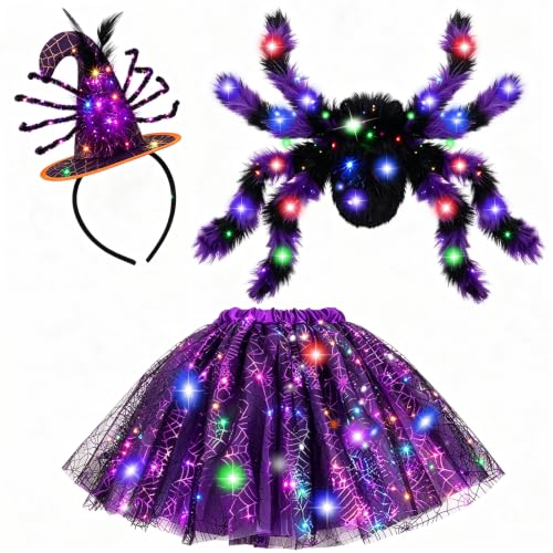 Hifot LED Costume Araignée Enfant Fille,Araignée Jupe Tutu L