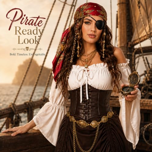 RYJJEEST Déguisement Pirate Femme 9 Pièces, Costume Pirate M