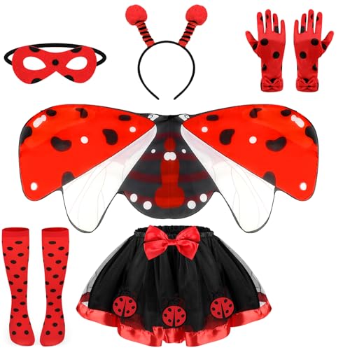 Beipegin 6 Pièces Deguisement Ladybug Enfant Filles Tutu Jup