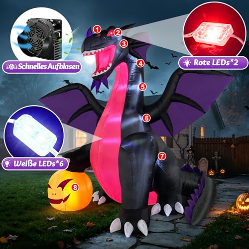 Danxilu Dragon Gonflable Halloween Décoration 3,6 m avec Cit