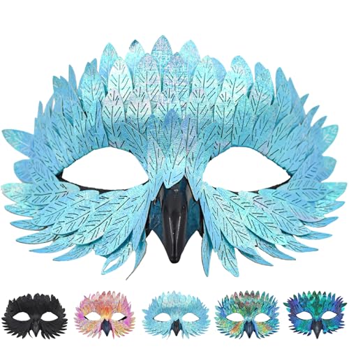 CWENDANER Élégant masque doiseau avec plumes 5 couleurs Demi