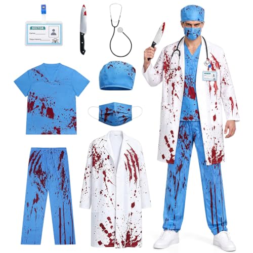 Mbuaopa Déguisement Médecin Zombie Homme, 8PCS Costume de Mé