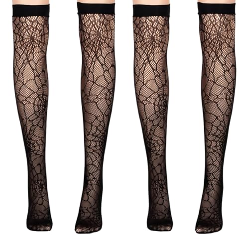 Lot De 2 Paires De Bas Résille Halloween - Motif Toile D'araignée, Taille Haute, Pour Femmes (enfant/adultes)