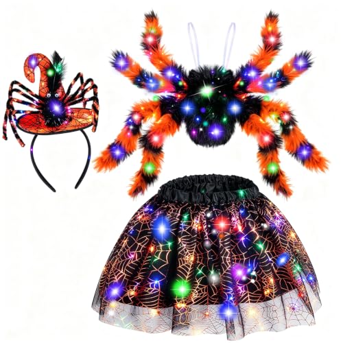 Hifot LED Costume Araignée Enfant Fille,Araignée Jupe Tutu L