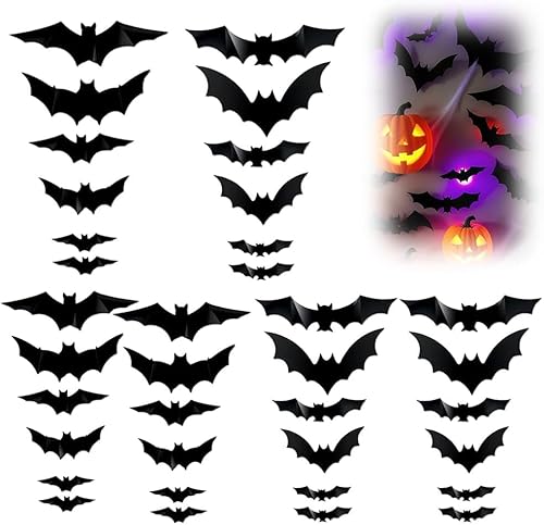 2025 Lot de 36 autocollants muraux chauve-souris 3D avec LED