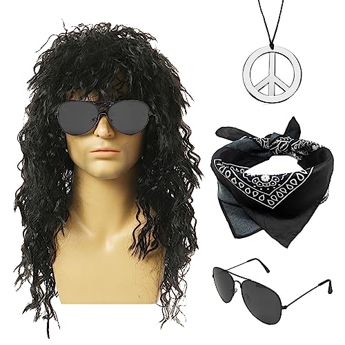 MIVAIUN 4 Pièces 70s 80s Costume de Perruque Rock Accessoire