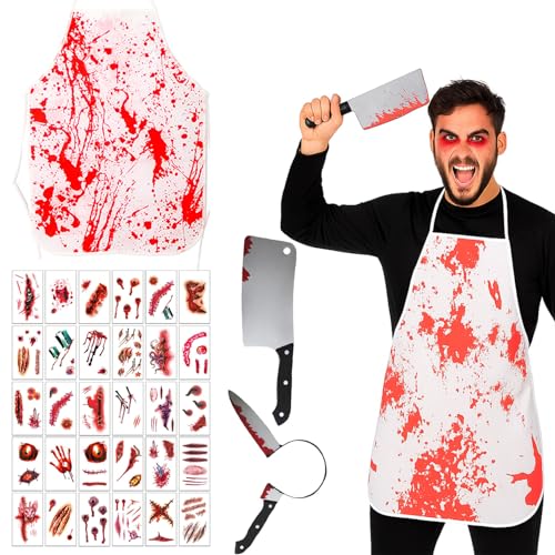 AEYAKA Déguisement Boucher Halloween avec Tablier Sanglant,