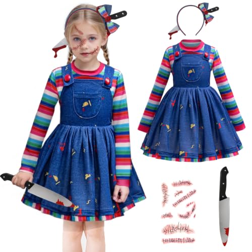 Costume de poupée effrayant 5 pièces pour filles, déguisemen