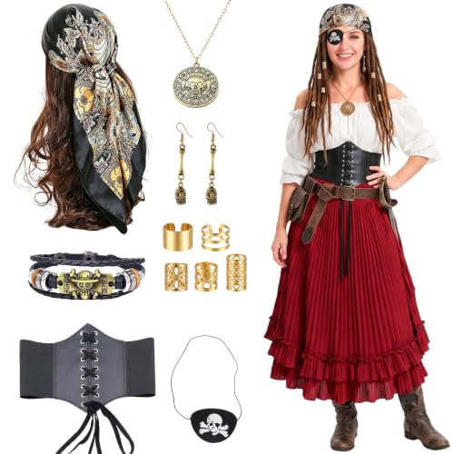 GAKVIBOPG Ensemble 16 Pièces Deguisement Pirate Femme, Acces