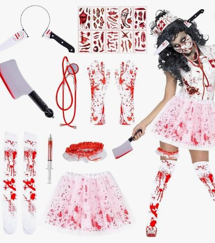 HUIKUANGEU Infirmière Zombie, Déguisement Karneval Blut Dame