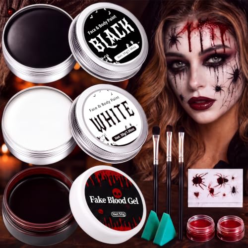 140g Maquillage Halloween, Peinture Visage Blanc Noir Rouge