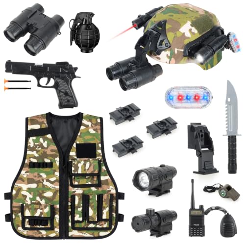 Déguisement Militaire Enfant, 13 Pièces Gilet Tactique SWAT 