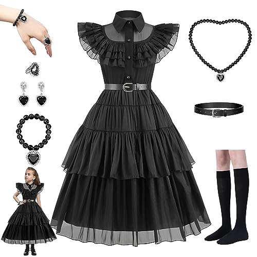 Hengrongshen Costume Mercredi Adams Enfant Fille - Robe pour