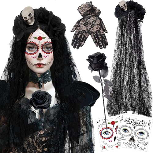 TIGcccwe Deguisement Jour des Morts Femme avec Roses,100CM H
