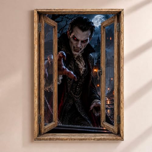 Déco Halloween Trompe lŒil Fenêtre Vampire - Idée Cadeau Per
