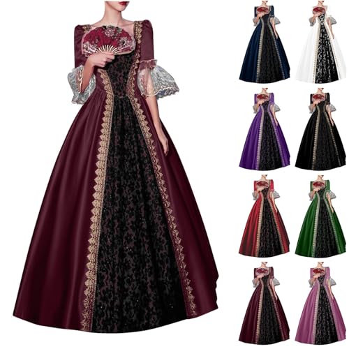 Robe Médiévale Dentelle Rouge Brique
