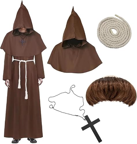Yeria Costume de moine médiéval pour homme - Avec capuche - 