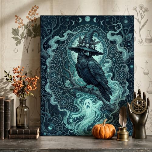 Mystical Raven Witch Occulte Halloween Toile murale 20,3 x 3