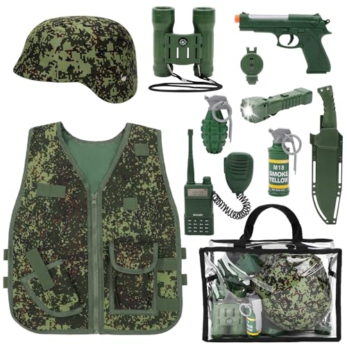 deAO Costume Soldat pour Enfant, Ensemble Déguisement Milita