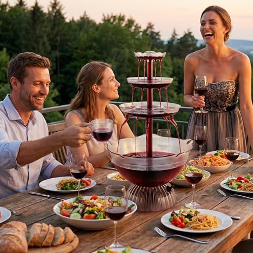 Fontaine de Fête 3 Niveaux avec LED et 5 Verres, pour Vin Ro