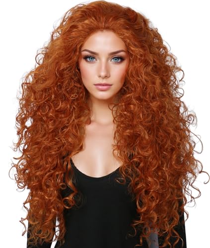 Linfairy Long Curly Orange perruque and Halloween Le Personn