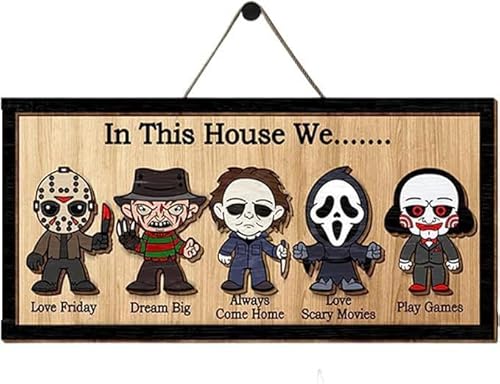 In This House We Horror Halloween, panneau en bois à 2 couch