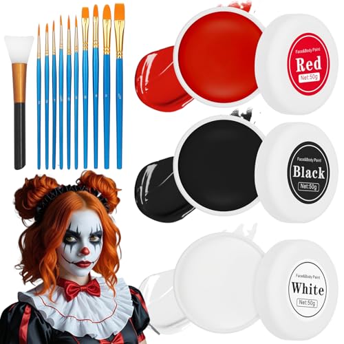 Maquillage Halloween Noir Blanc et Rouge,Maquillage Clown Ha