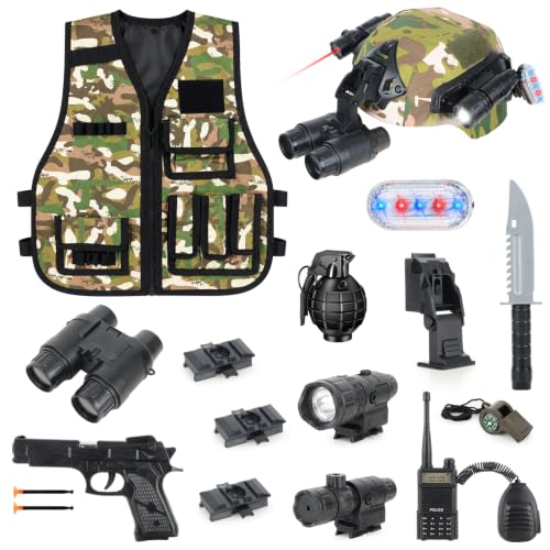 Déguisement Militaire Enfant, 13 Pièces Gilet Tactique SWAT 