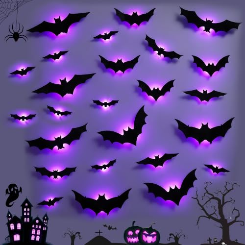 24Pcs 3D Chauve Souris Halloween Stickers Muraux, Halloween 