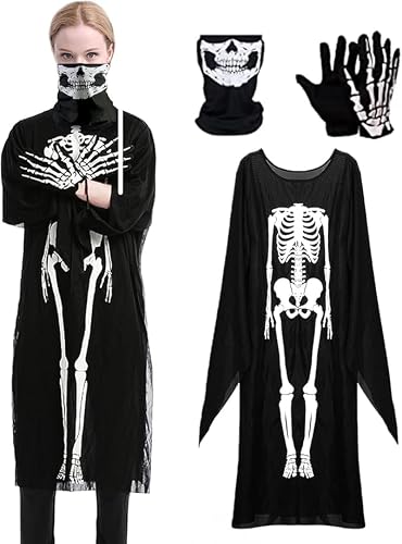 ChAusa 3 Pièces Deguisement Halloween Squelette Femme, Costu