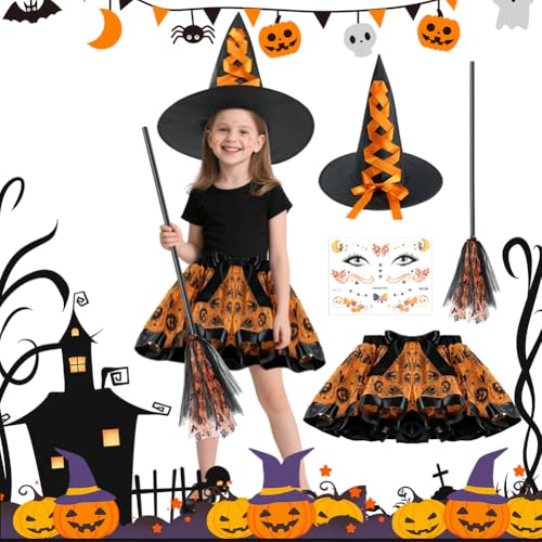 ACWOO Deguisement Sorciere Fille, Costume Sorcière citrouill