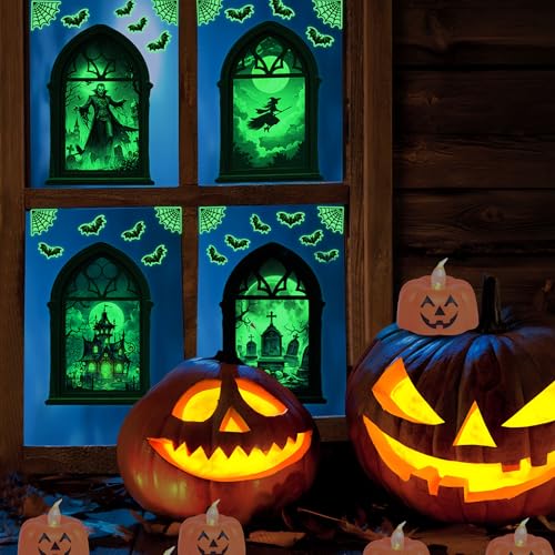 Lot de 4 autocollants muraux phosphorescents pour Halloween,