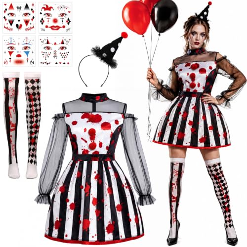 Beipegin Deguisement Clown Femme Costumes Arlequin Halloween