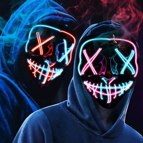 OUILA LED Masque dHalloween, Lot de 2 masques néon, avec 3 m
