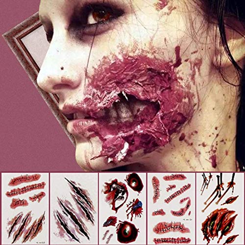 Kesote Tatouage Halloween pour Visage 16 Feuilles Cicatrice 