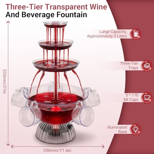 Fontaine de Fête 3 Niveaux avec LED et 5 Verres, pour Vin Ro