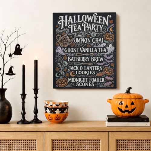 Toile murale citrouilles Halloween Tea Party Menu 40,6 x 50,