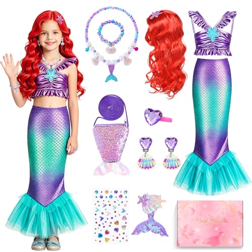 TOSZOLY Deguisement Sirene Fille, Cosplay Sirene avec Perruq