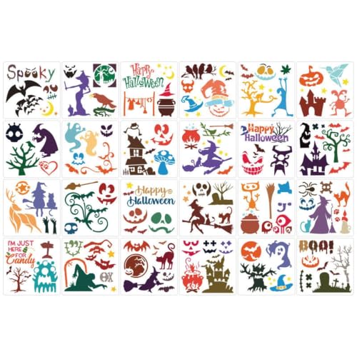 Lot de 24 pochoirs réutilisables pour Halloween Motif tête d