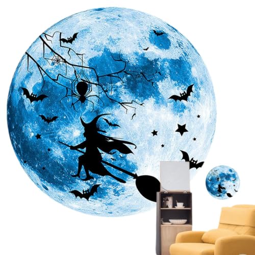 Sticker mural effrayant avec motif sorcière et lune