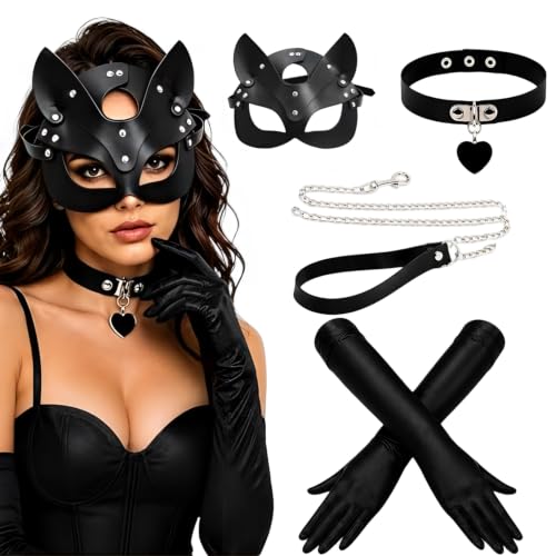 Deguisement Halloween Femme Sexy 4 Pièces Masque De Chat Et 