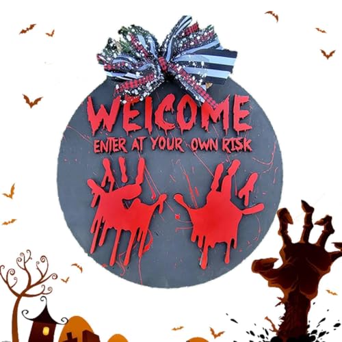 de porte dHalloween en bois effrayante et sanglante 31,75 cm