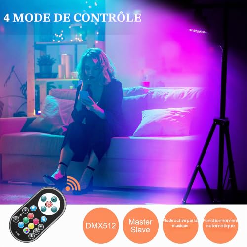 U`King 10 PCS RGB Lumiere de Scene avec Son Activé, 72W Par